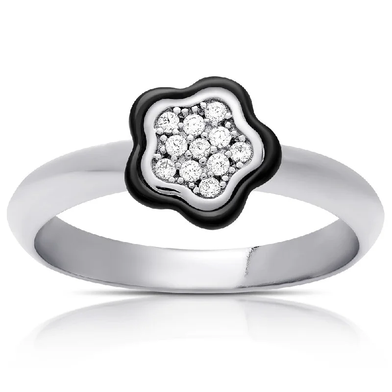 adjustable crest ridge ring-Samantha Stone Sterling Silver Cubic Zirconia Ceramic Flower Design