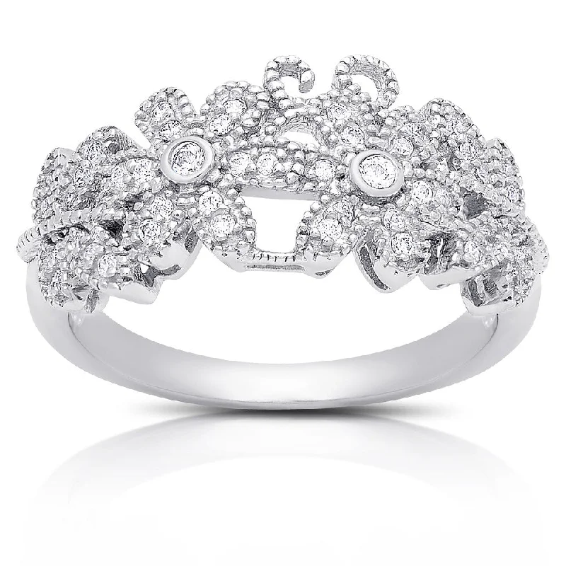 modern sleek peak ridge ring-Samantha Stone Sterling Silver Cubic Zirconia Flower Design Ring