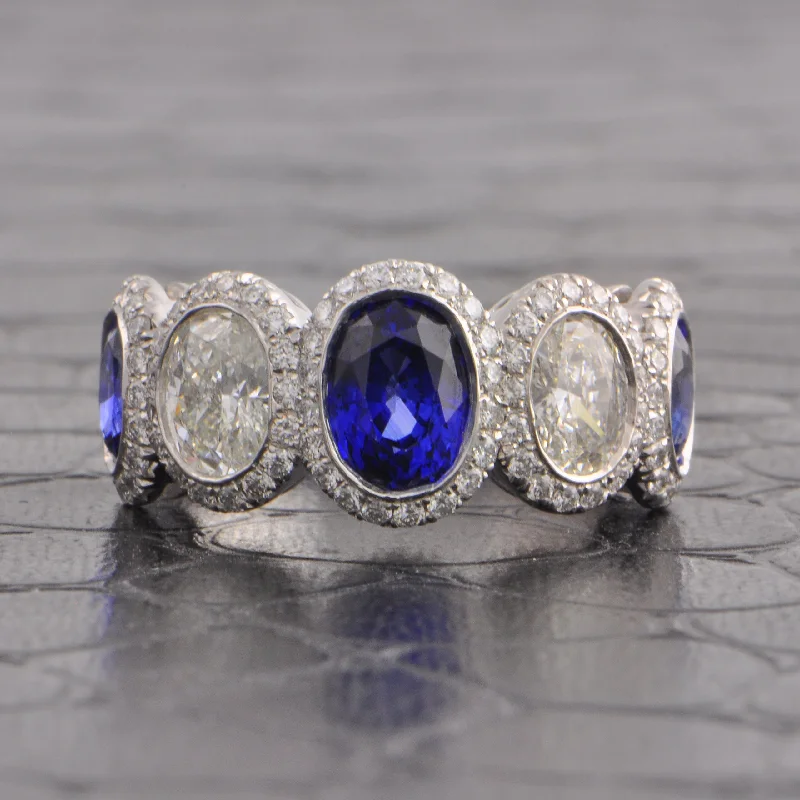 nature-themed willow ring-Sapphire and Diamond Band in Platinum