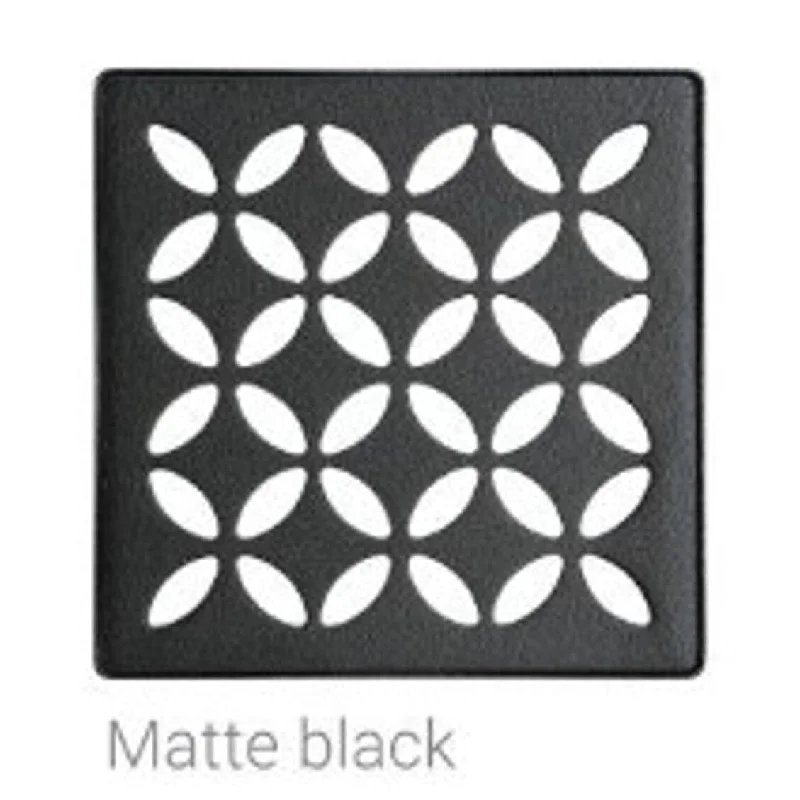 radiant trillion-cut emerald ring-Schluter Kerdi Drain Grate 4" Floral Black Matte Finish - Black Matte