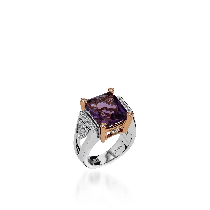 gothic-inspired falcon talon ring-Signature Amethyst and Pave Diamond Ring