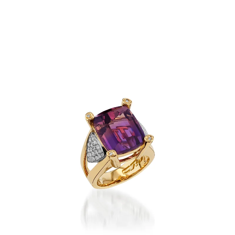 floral-inspired jade ring-Signature Ametrine and Pave Diamond Ring