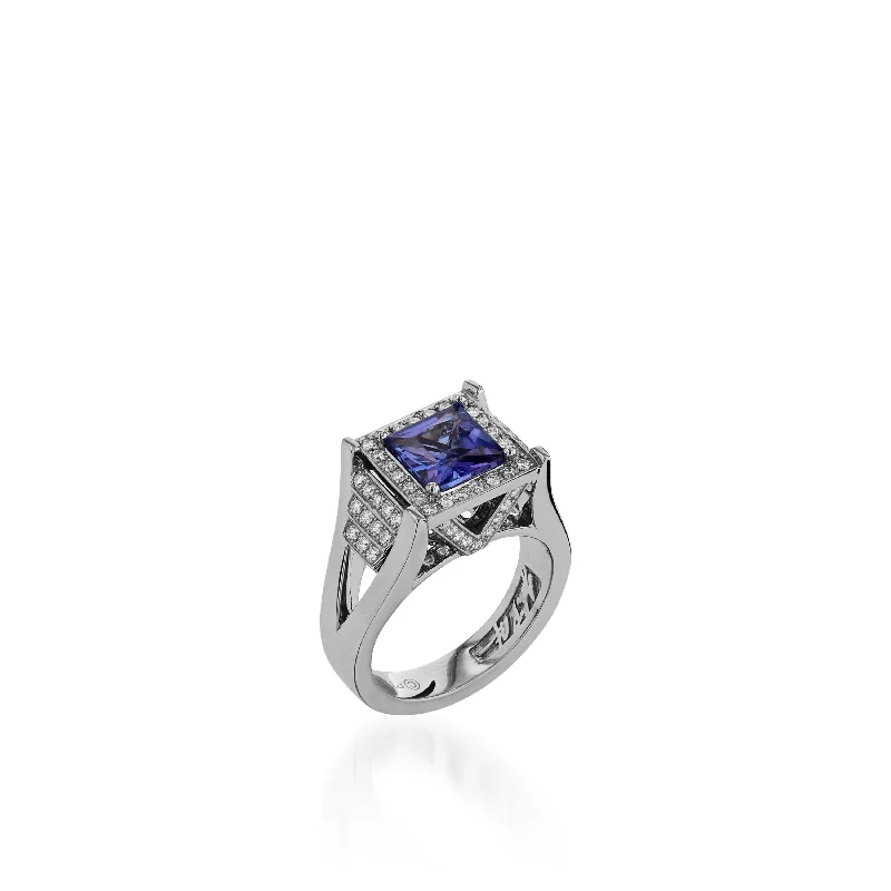 tarnished silver ring-Signature Princess Cut Tanzanite Ring