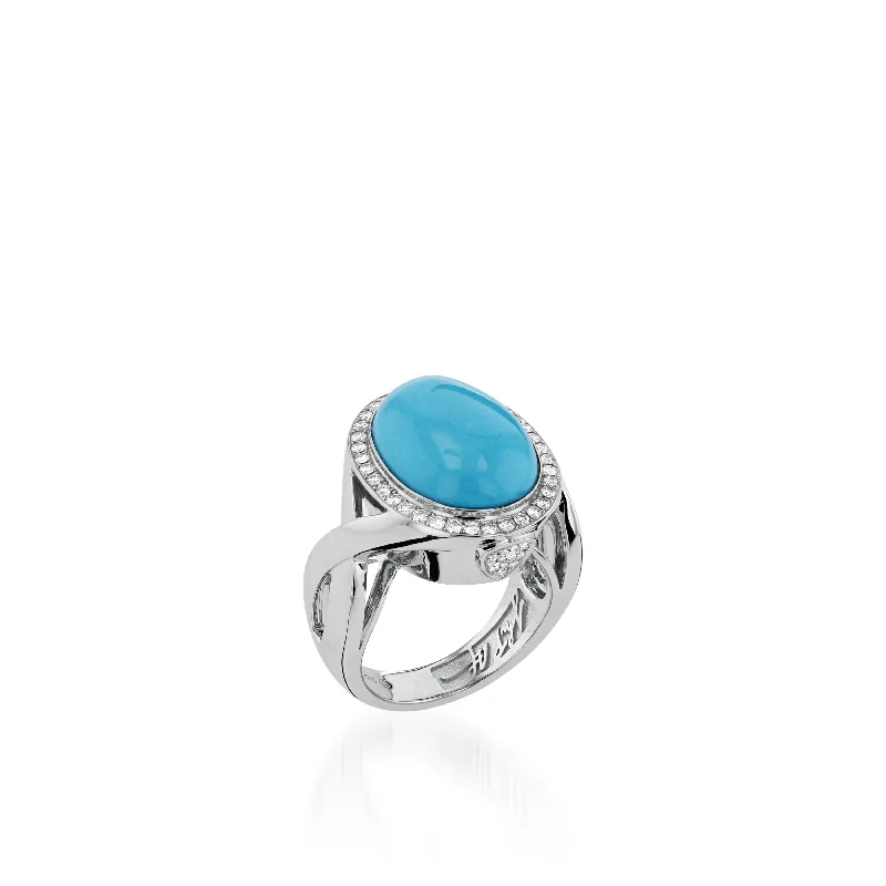 floral prong diamond ring-Signature Turquoise and Pave Diamond Ring