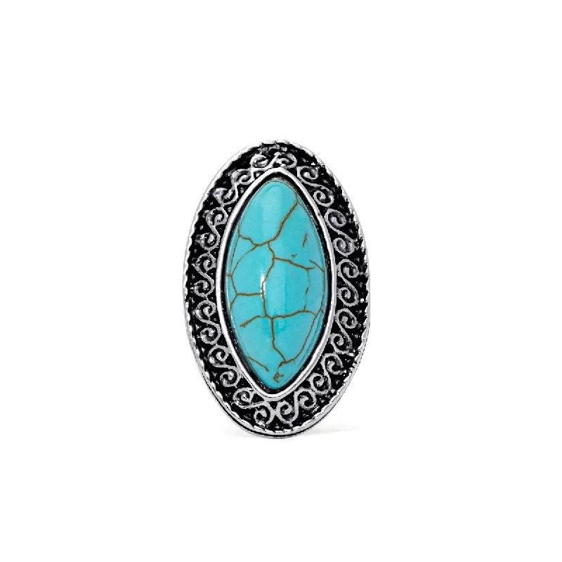 vintage-style emerald ring-Silver Plated Simulated Turquoise Marquise Ring