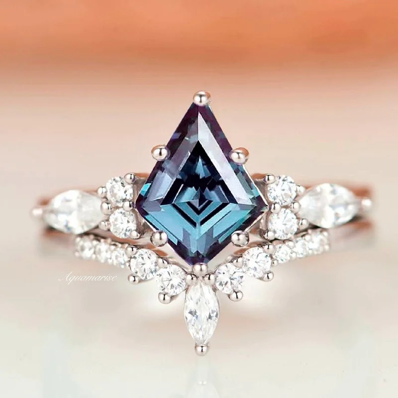 floral-inspired amethyst ring-Skye Kite™  Alexandrite Engagement Ring Set- 14K White Gold