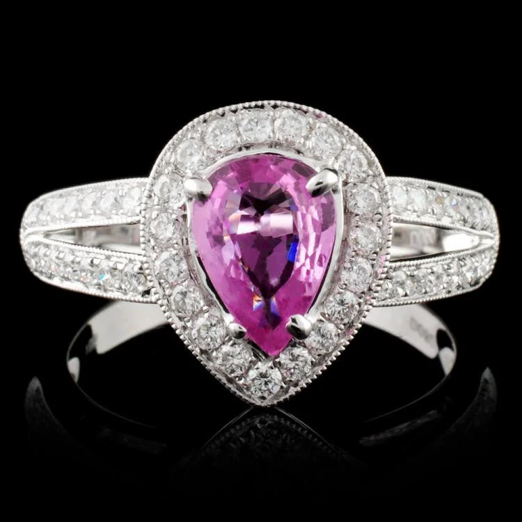 bohemian peak summit ring-1.03ct Pink Sapphire and 1.04ctw Diamond 14K White Gold Ladies Ring