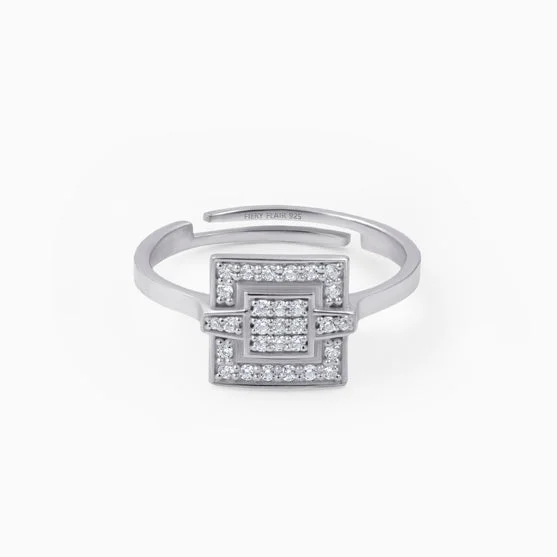 artisan-crafted silver ring-Square Shaped Silver Ring