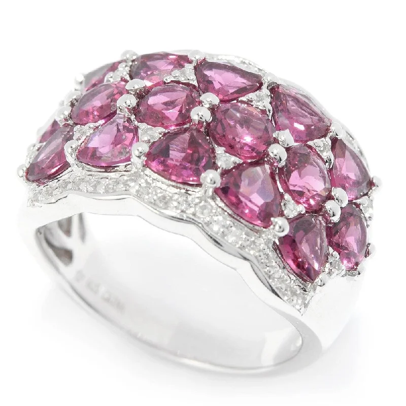 vintage-style ruby ring-Ster Silver 5ct Rhodolite Garnet & White Topaz Cluster Ring, Size 7 - Red