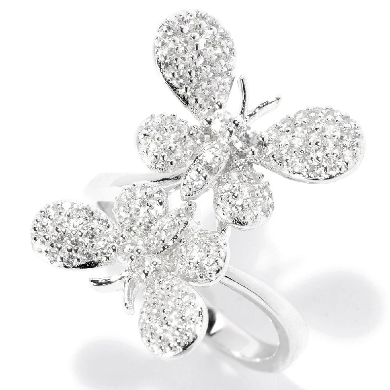 adjustable blaze ring-Sterling Silver 0.2ctw White Zircon Butterfly Ring, Size 7