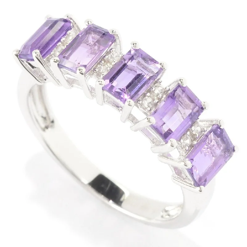 matte bronze spiral ring-Sterling Silver 1 2/5ct Emerald-cut Amethyst and White Zircon Ring