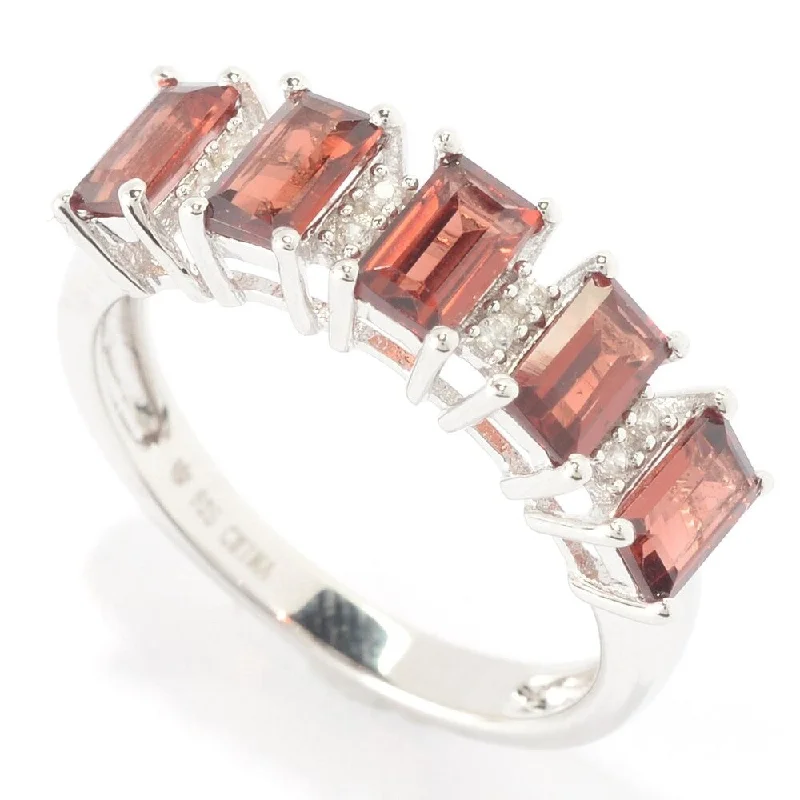 floral prong ruby ring-Sterling Silver 1 2/5ct Emerald-cut Garnet and White Zircon Ring