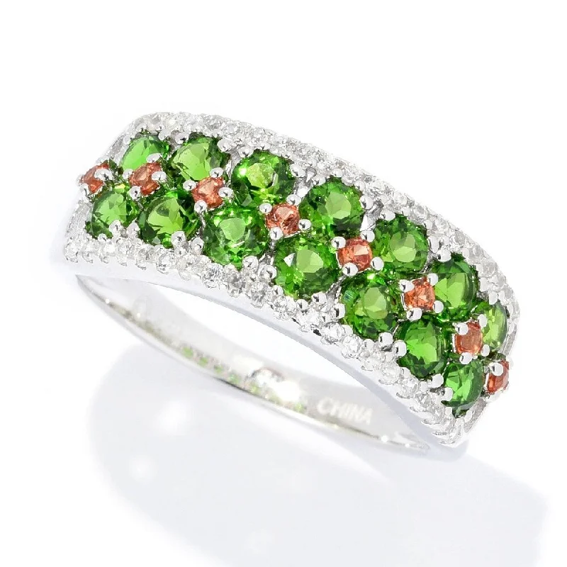 modern sleek crest peak ring-Sterling Silver 1.37ctw Chrome Diopside & Multi Gem Band Ring