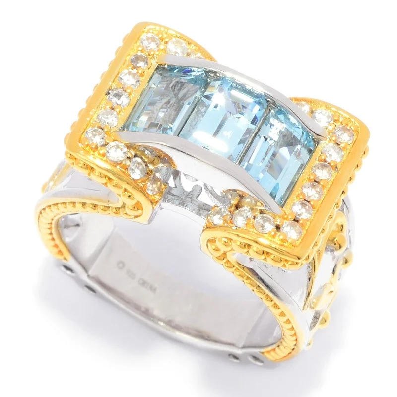 adjustable willow summit ring-Sterling Silver 1.90ctw Aquamarine & White Zircon Ring