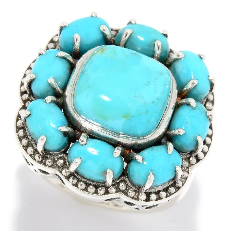 bold ruby summit peak ring-Sterling Silver 10mm Kingman Mohave Turquoise Beaded Halo Ring