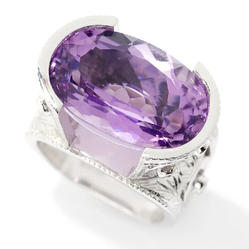 adjustable branch summit ring-Sterling Silver 11.15ctw Bolivian Amethyst & White Zircon Ring