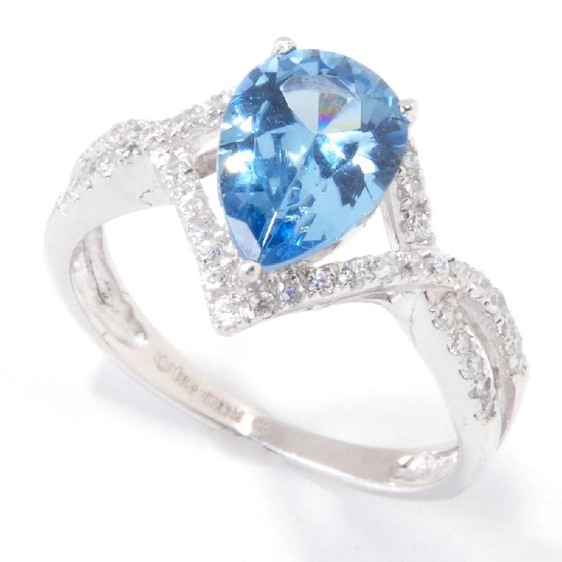 bold topaz summit peak ring-Sterling Silver 2.23ctw Blue Color CZ Solitaire w/Accent Ring