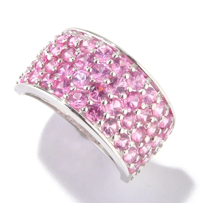 boho-inspired amethyst ring-Sterling Silver 2.39Ctw Pink Spinel Cluster Ring