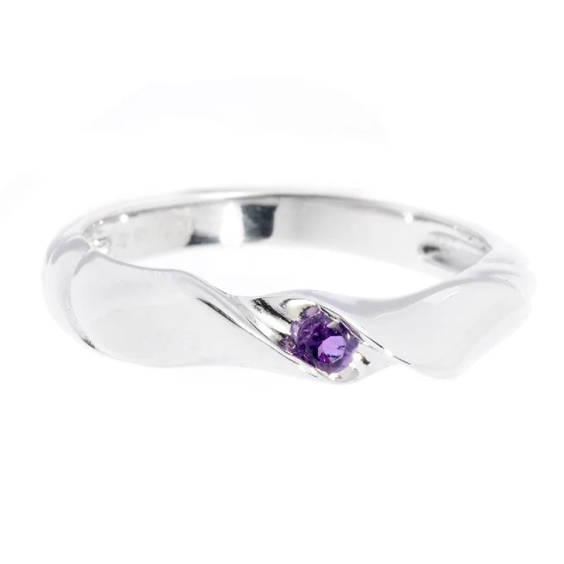 rustic ruby inlay ring-Sterling Silver 2.5Mm Round 0.06Ctw African Amethyst Stack Band Ring