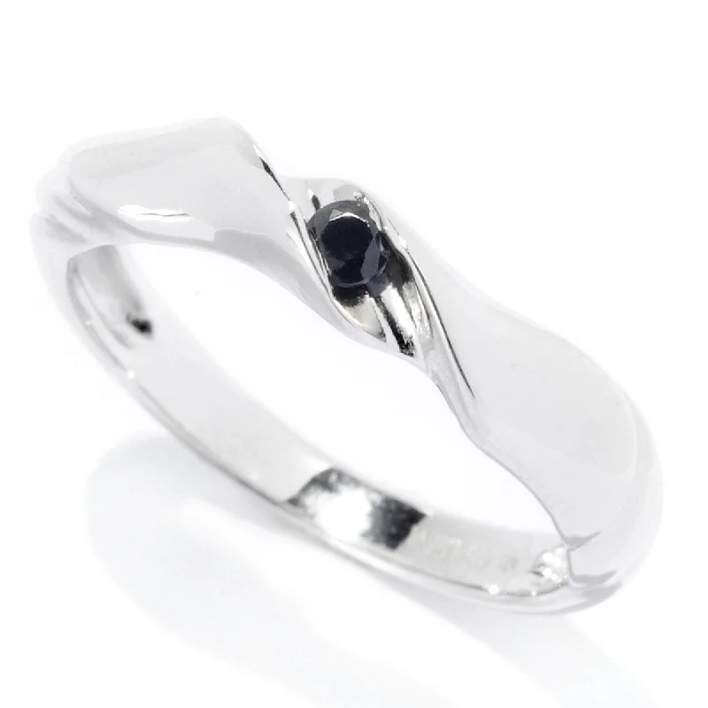 nature-themed ridge peak ring-Sterling Silver 2.5Mm Round 0.07Ctw Black Spinel Stack Band Ring