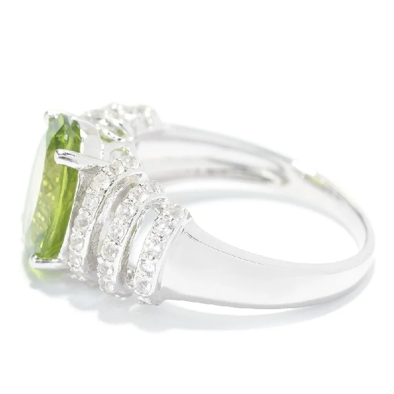 boho-inspired amethyst ring-Sterling Silver 3.70ctw Oval Peridot & White Topaz Ring