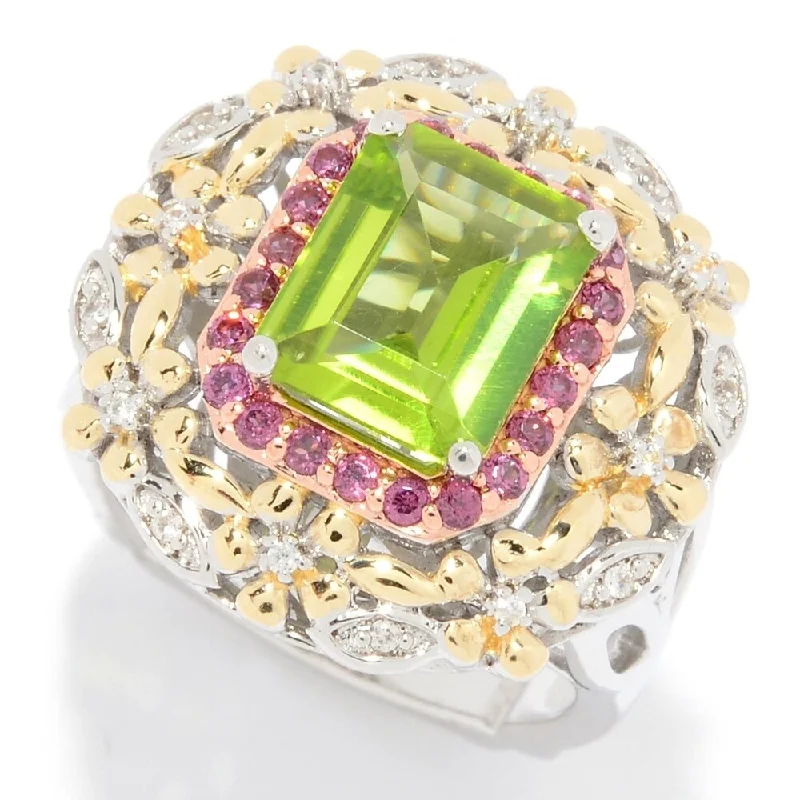 adjustable willow summit ring-Sterling Silver 3.75ctw Peridot, Rhodolite & White Zircon Flower Ring