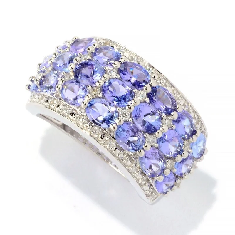 adjustable branch summit ring-Sterling Silver 3.75Ctw Tanzanite & White Zircon Wide Band Ring Size - 6