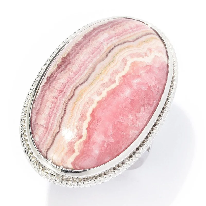 raw jade cluster ring-Sterling Silver 33 x 20mm Oval Rhodochrosite Ring