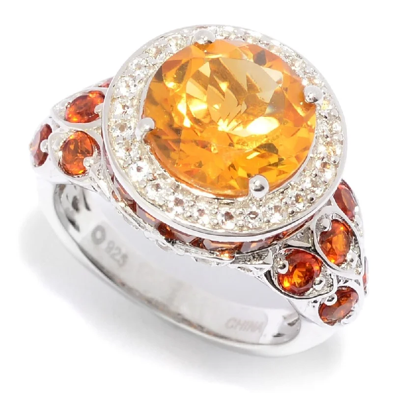 minimalist ridge peak ring-Sterling Silver 5.01ctw Citrine & White Topaz Halo Ring