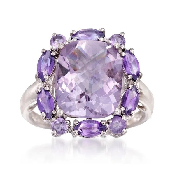 vintage-inspired ruby ring-Sterling Silver 6.07ctw Pink & African Amethyst Cluster Ring