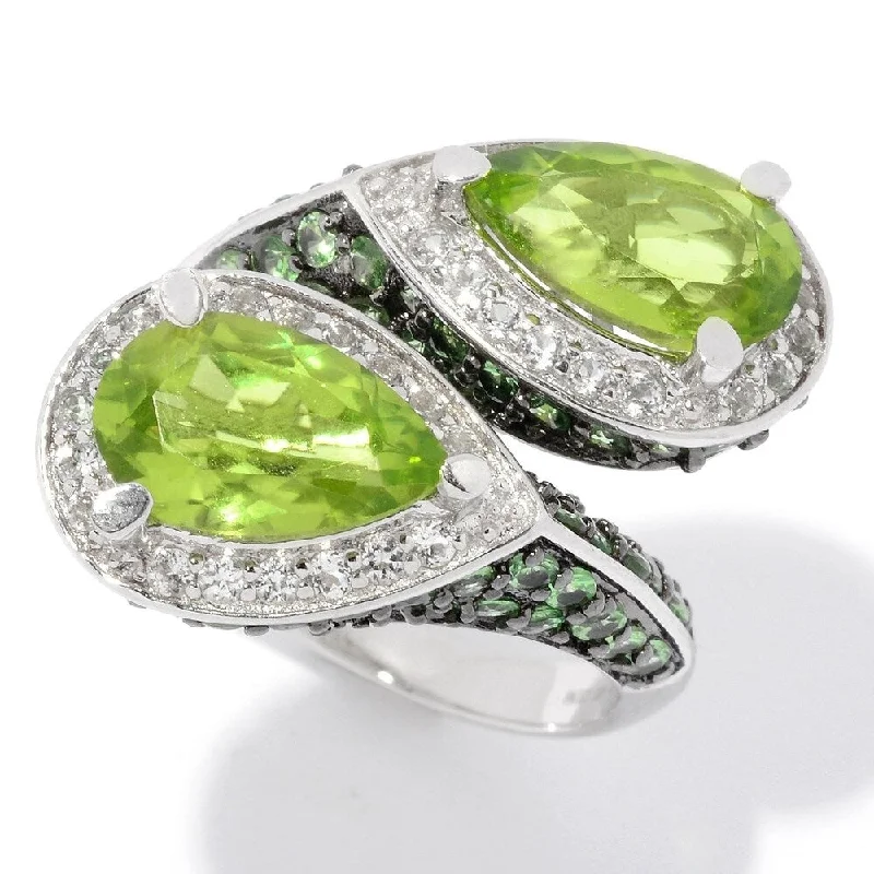 striking ruby stack ring-Sterling Silver 7.88ctw Peridot & Multi Gem Bypass Ring