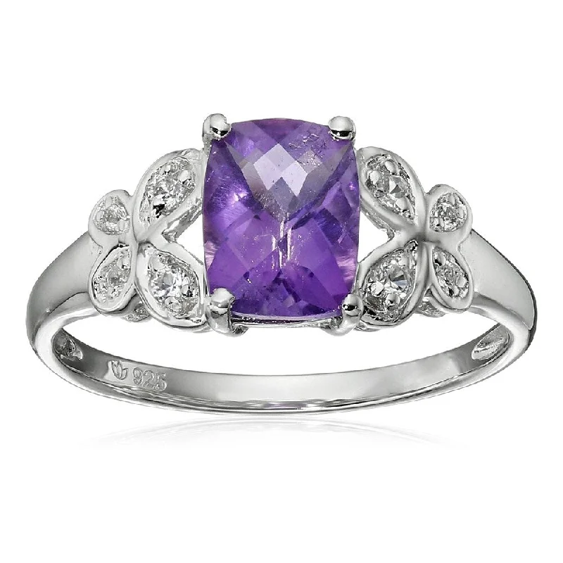 inscribed heritage ring-Sterling Silver Amethyst and Created White Sapphire Ring Size - 7