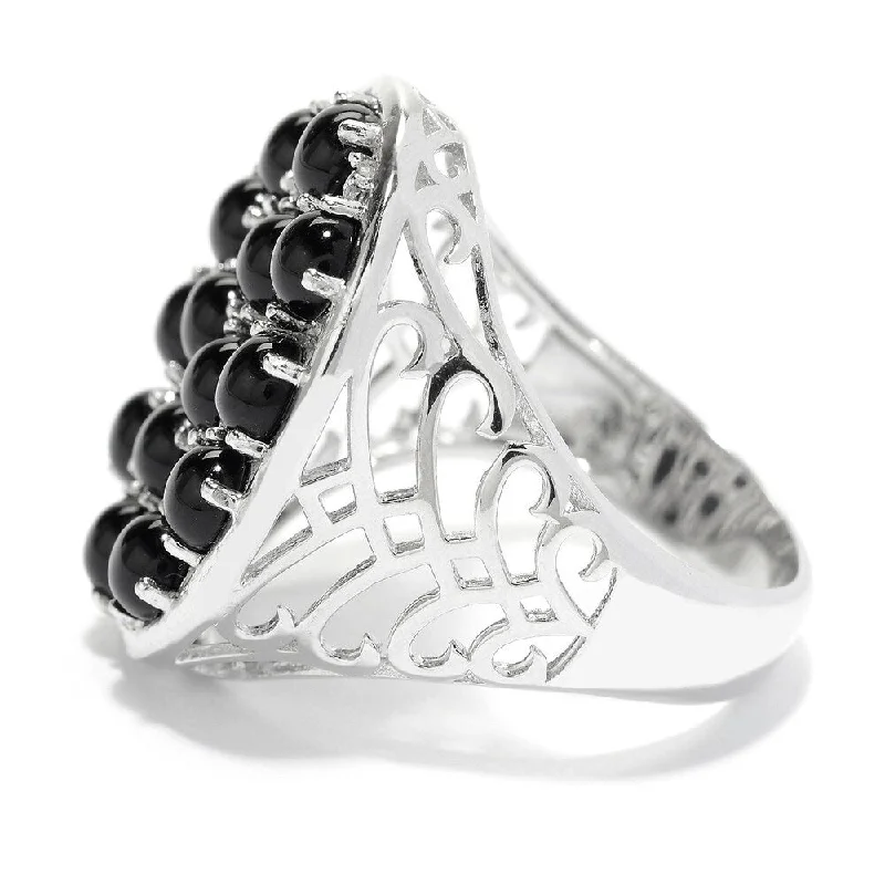 minimalist peak crest ring-Sterling Silver Black Onyx & White Topaz Oval Shaped Ring