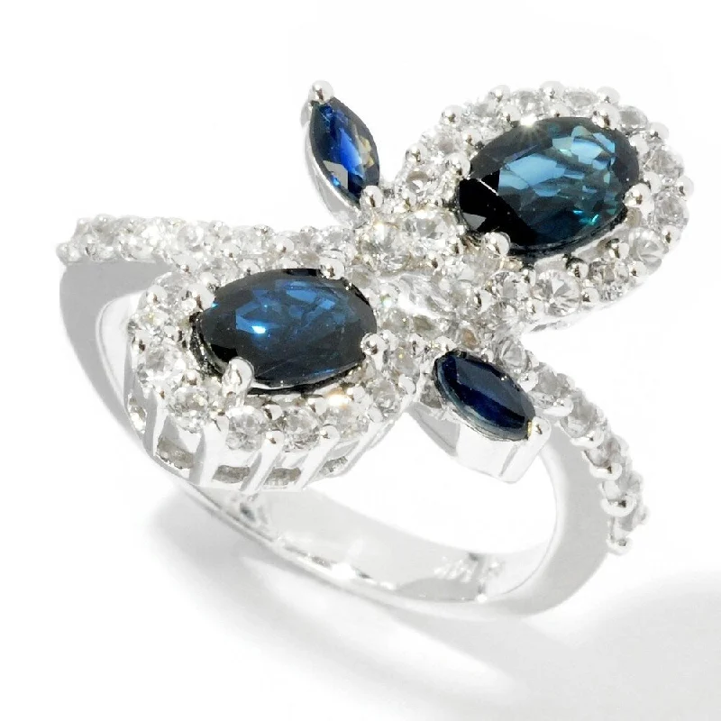 vintage-style opal ring-Sterling Silver Blue Sapphire and Created White Sapphire Ring