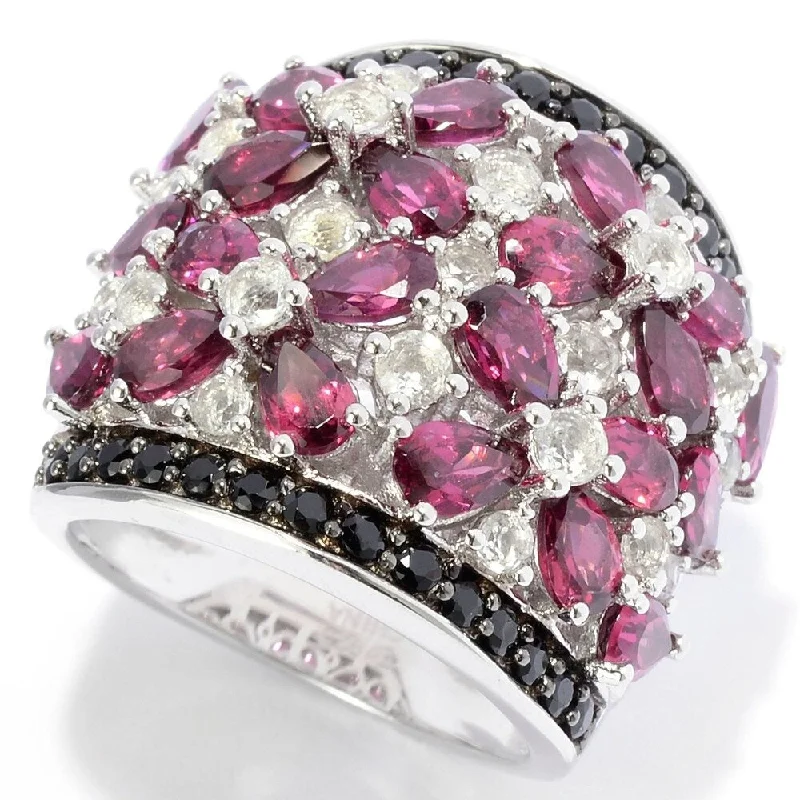 artisan-crafted gold ring-Sterling Silver Exotic Rhodolite, White Topaz & Black Spinel Ring