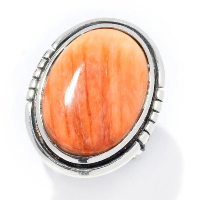 rustic ruby inlay ring-Sterling Silver Orange Spiny Oyster Ring