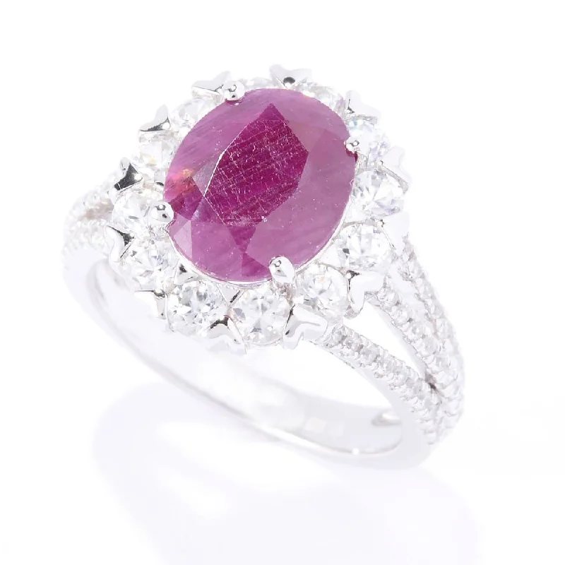 bohemian crest summit ring-Sterling Silver Oval Indian Ruby White Zircon Ring