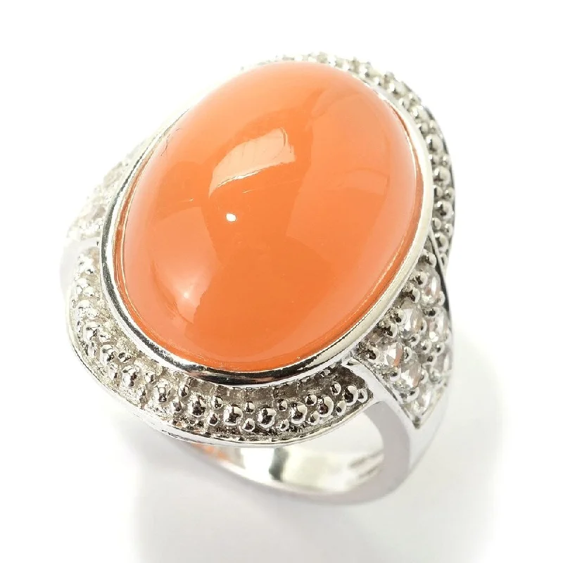 detailed filigree sapphire ring-Sterling Silver Oval Peach Moonstone and White Topaz Ring