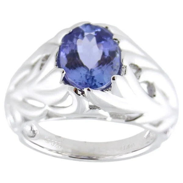 tarnished silver ring-Sterling Silver Oval Tanzanite Textured Leaf Ring