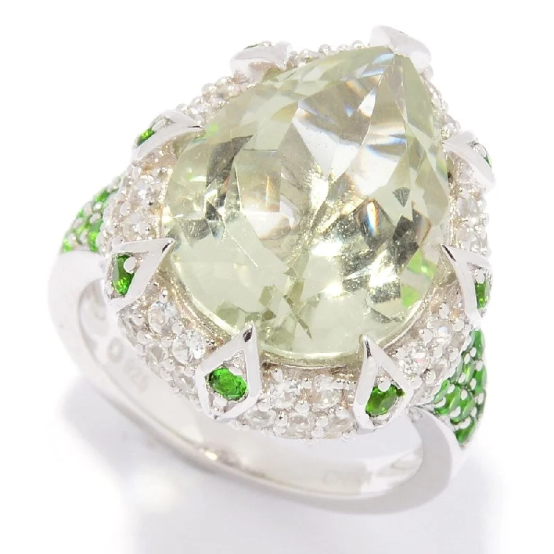 adjustable willow crest ring-Sterling Silver Pear Cut Chrome Diopside & White Zircon Ring