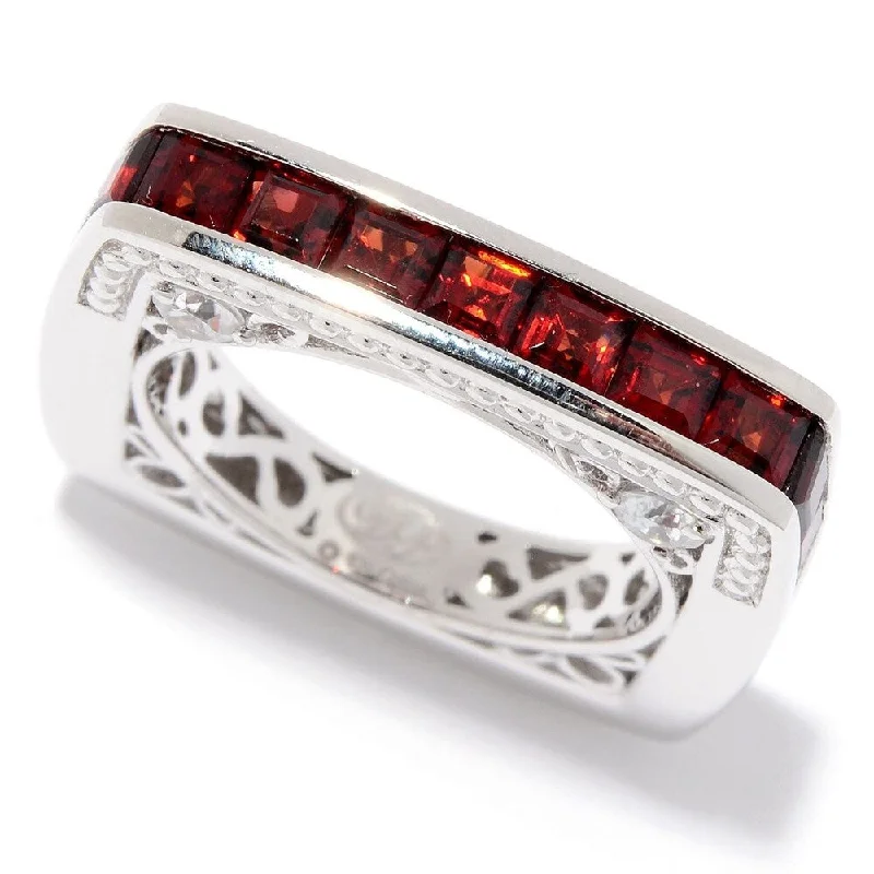 rustic topaz inlay ring-Sterling Silver Red Garnet & White Zircon Square Band Ring