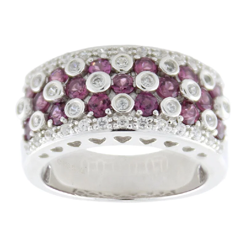 bold topaz summit peak ring-Sterling Silver Rhdolite and White Zircon Wide Band