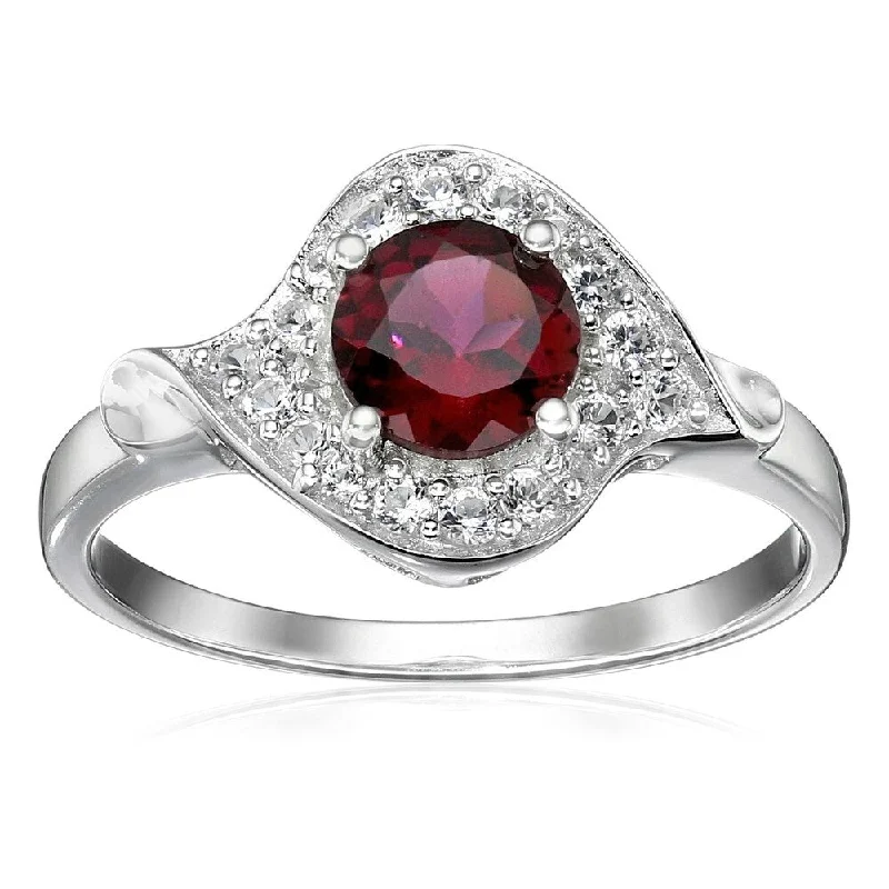 nature-themed ridge peak ring-Sterling Silver Rhodolite and Created White Sapphire Ring Size - 7