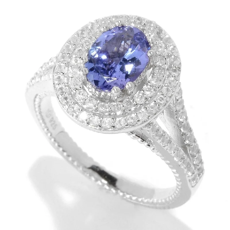 fifteen-stone promise ring-Sterling Silver Tanzanite & White Zircon Double Halo Ring