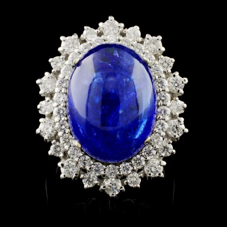 inscribed forever ring-13.16 ct Tanzanite and 1.04 ctw Diamond 14K White Gold Ladies Ring