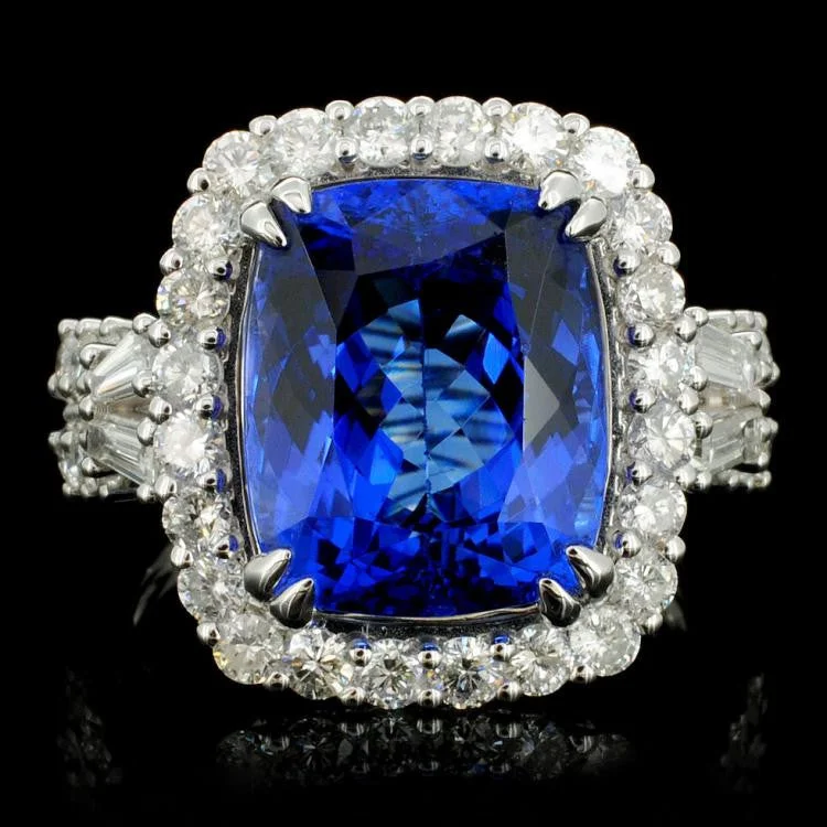 modern sleek stellar ring-7.85 ct Tanzanite and 0.99 ctw Diamond 18K White Gold Ladies Ring