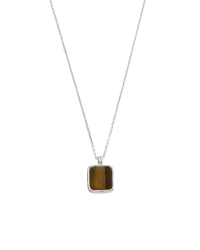 polished silver stellar necklace-TIGERS EYE PENDANT NECKLACE (STERLING SILVER)