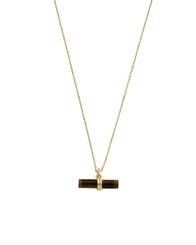 gothic-inspired bear claw necklace-TIGERS EYE T-BAR NECKLACE (18K GOLD VERMEIL)