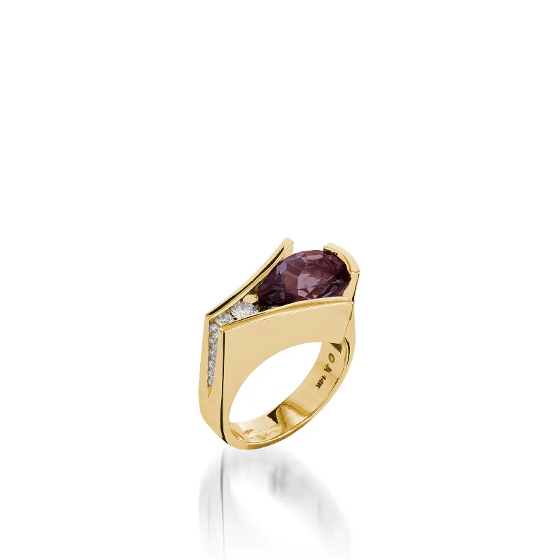 tarnished gold stack ring-Venture Gemstone Ring with Diamonds