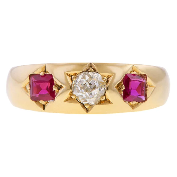 modern tiered sapphire ring-Victorian Old Mine & Ruby Ring